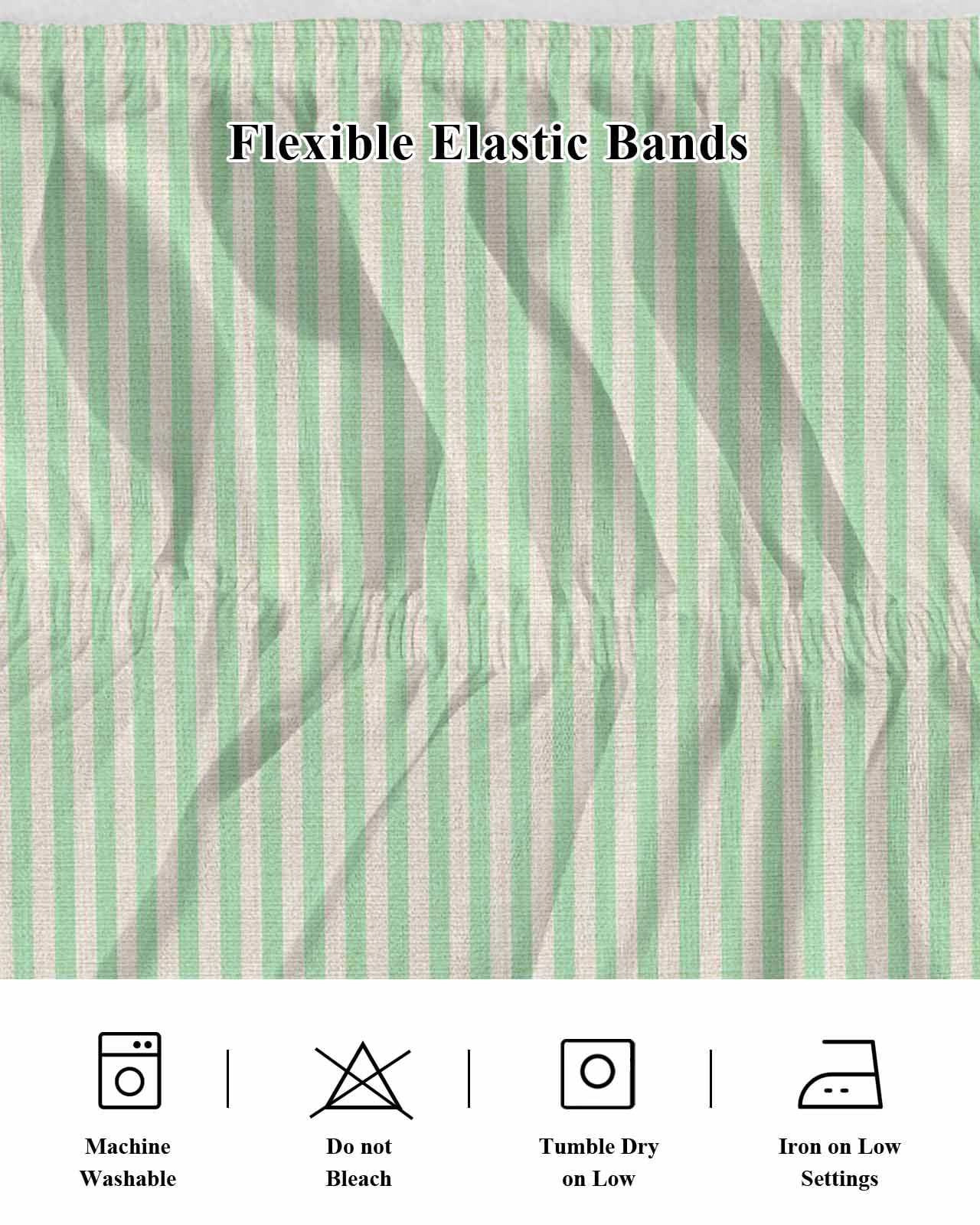 Sage Green Striped Wrap Around Bed Skirts for King Bed 18" Drop, Bed Skirt with Adjustable Elastic Belt Dust Ruffle Bed Valance for Bedroom Hotel Luxury Modern Simple Farmhouse Beige Bed Frame Cover
