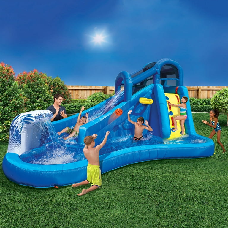 Banzai Surf N' Splash Water Park, Length: 14 ft 5 in, Width: 10 ft 7 in, Height: 7 ft 11 in, Inflatable Outdoor Backyard Water Slide Splash Toy Banzai Surf N' Splash Water Park, Length: 14 ft 5 in, Width: 10 ft 7 in, Height: 7 ft 11 in, Inflatable Outdoor Backyard Water Slide Splash Toy