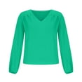 thumbnail image 6 of RQYYD Womens Solid Loose Fit Blouses Lantern Long Sleeve V Neck Elegant Casual Shirts Tops, 6 of 9