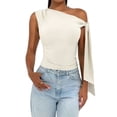 thumbnail image 3 of Women'S Ruched One Off the Shoulder Tank Tops Asymmetrical Neck Tie Shoulder Going Out Top XS, 3 of 9