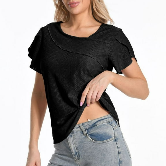 Otvok 2025 New Womens V-Neck Short-Sleeved Loose Shirt Solid Color Tops