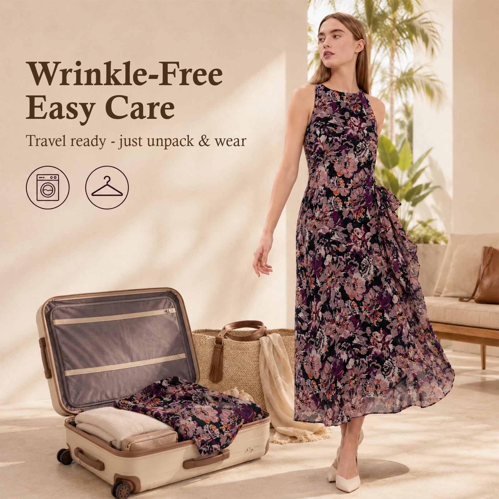 Alvantor Summer Dress for Women Burgundy Multi Floral Print Poly Chiffon