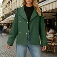 thumbnail image 2 of Fiaer Work Jackets for Women Double Breasted Plus Size Shirts Long Sleeve V Neck Lapel Collared Trendy Solid Tops with Pocket Dark Green XL, 2 of 6