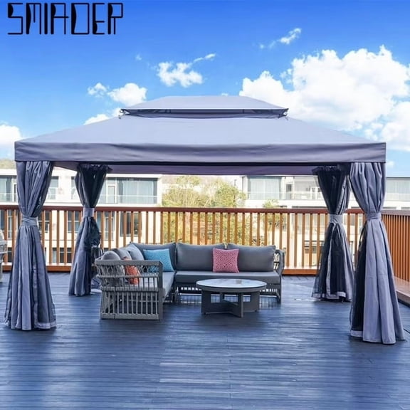 Patio Gazebo Tent 10x13ft, Double Roof, Waterproof and Sun Shelter, Steel Structure for Garden, Party & Backyard, Gray