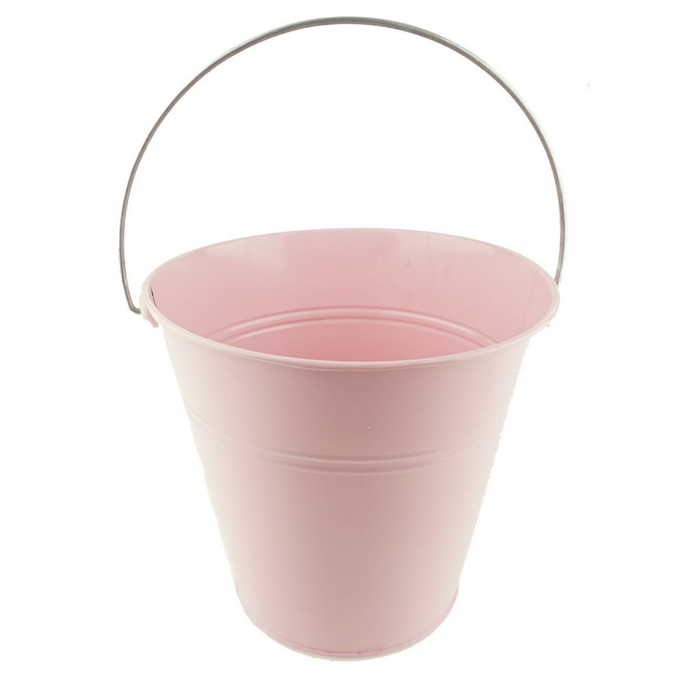 Tin Pail Bucket with Handle Party Favor, 9Inch, 1Count, Pink