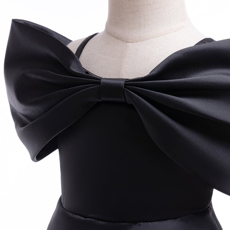 black big bow dress One Shoulder Black Wedding Dresses With Big Bow – TANYA BRIDAL main image 0