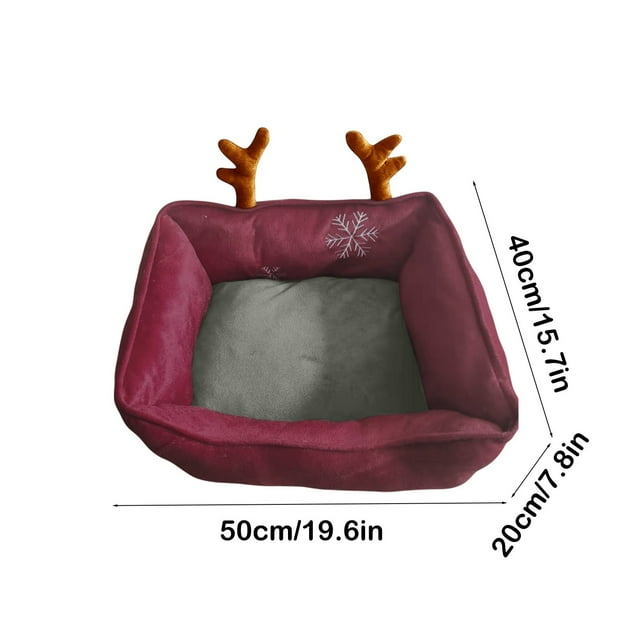 Fiudx Cama Navideña para Mascotas, Diseño de Reno Rojo, Cojín Extraíble y Lavable, Cálida para El Invierno, Decoración Navideña para Gatos y Perros, Acogedor Espacio de Descanso, Tamaño 50 X 40 X 20
