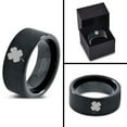 thumbnail image 4 of Tungsten Lucky Charm Four Leaf Clover Band Ring 9mm Men Women Comfort Fit Black Flat Cut Brushed Polished, 4 of 4