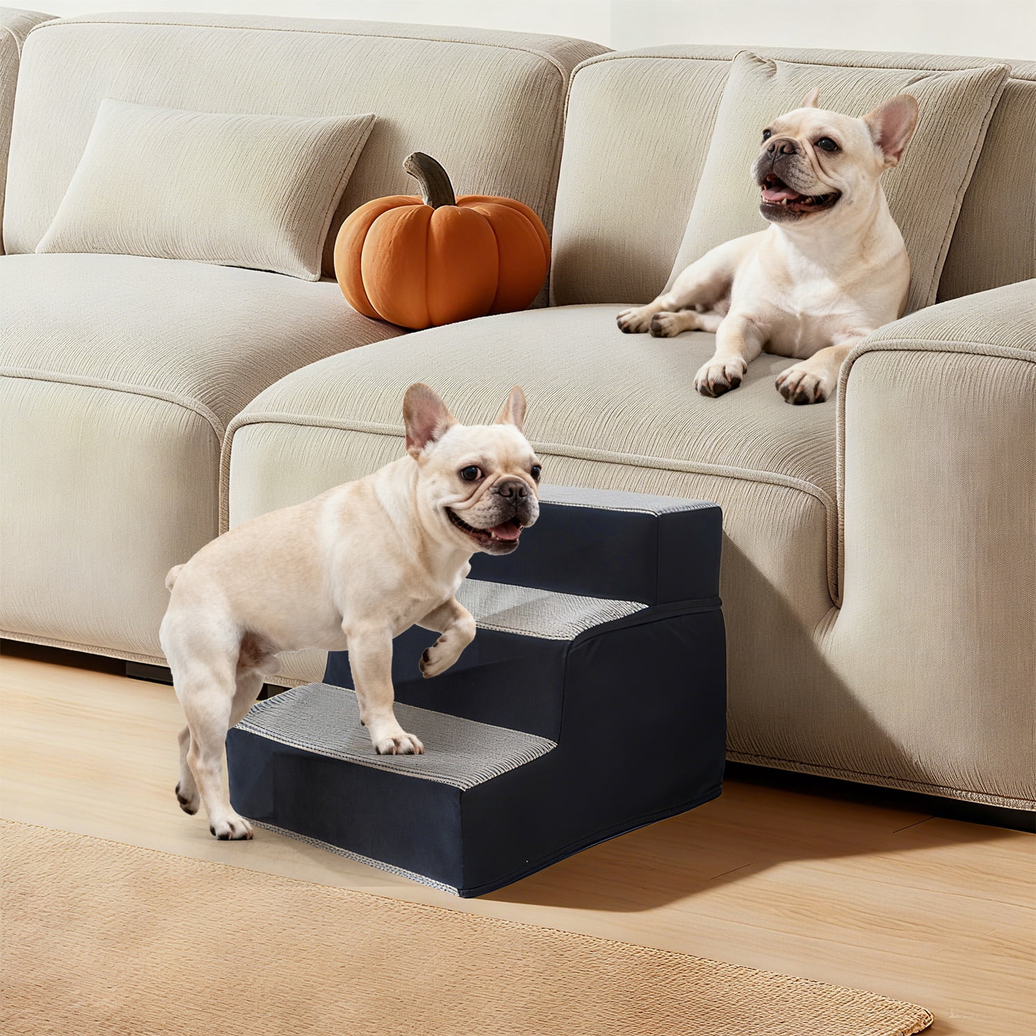 3-Step High Density Foam Pet Stairs, 13.6" H Non Slip Dog Steps for Small Medium Dogs Cats, Removable Washable Cover Indoor Climbing Ladder, Pet Ramp for Bed Couch Chair