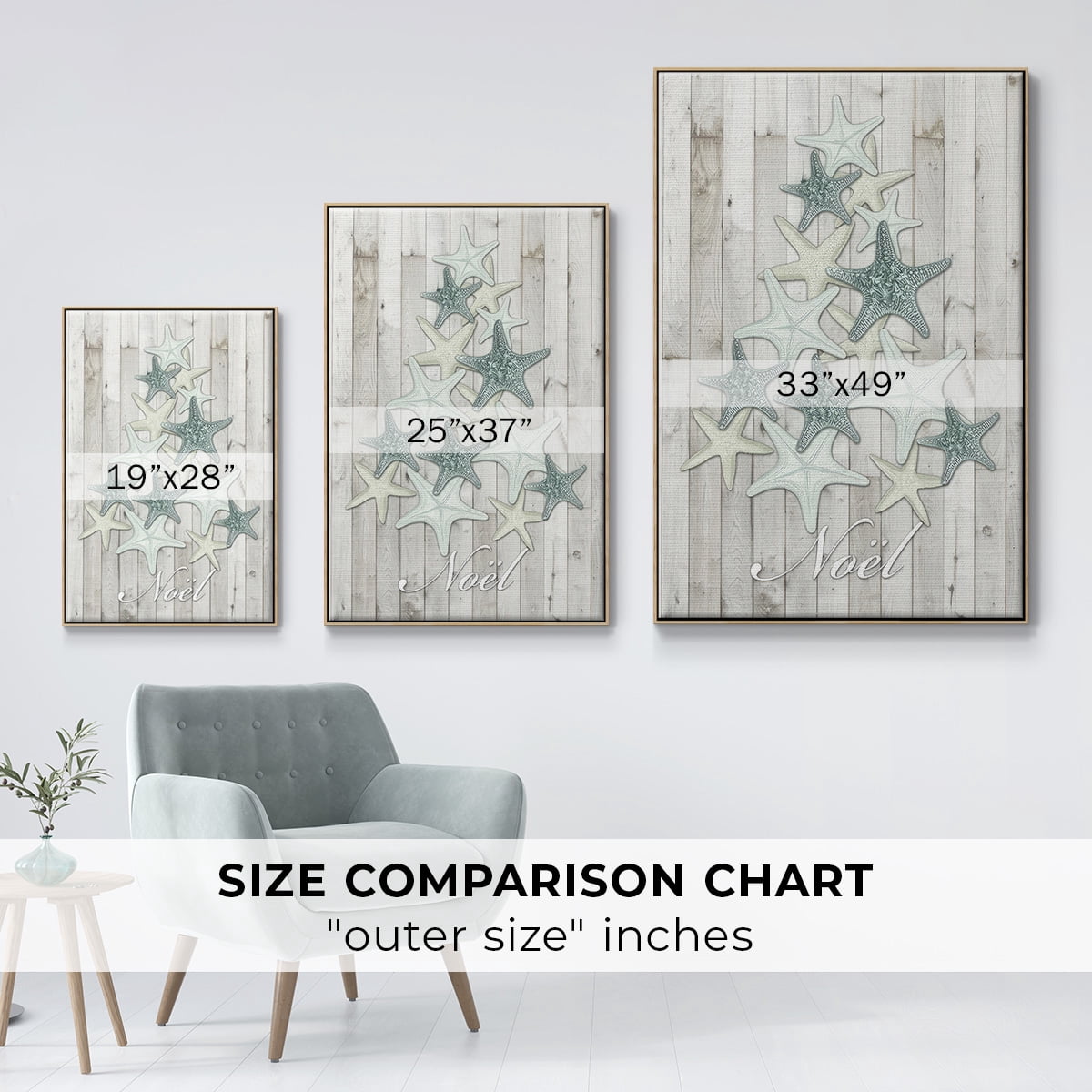 Coastal Christmas IV - Framed Gallery Wrapped Holiday Canvas - 17 x 25 - Natural Wood Frame