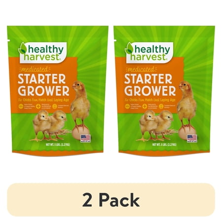 (2 pack) Healthy Harvest Medicated Starter Crumble Feed for Baby Chicks 5 lb Bag