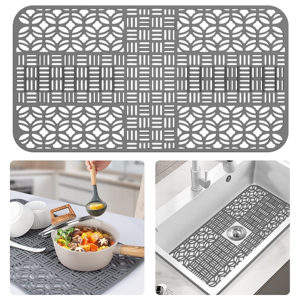 Protectores de fregadero para fregadero de cocina, alfombrilla de silicona para fregadero de 26x14 pulgadas, alfombrillas de fregadero de cocina resistentes al calor y fáciles de limpiar par