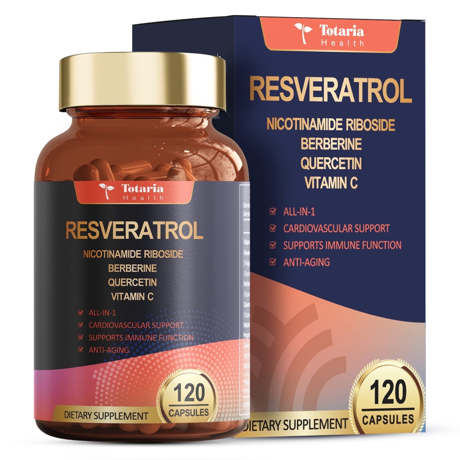 Totaria Resveratrol Herbal Supplement 8000mg for Antioxidant and Heart Health Support, Vegan, Gluten-Free, GMP Certified, 120 Capsules