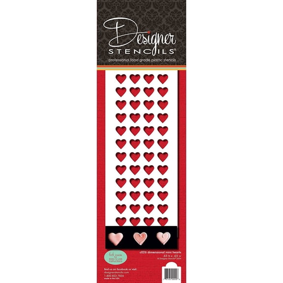 Designer Stencils C026 Mini Hearts - Three Dimensional Cake Stencil, Beige/semi-transparent