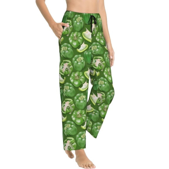 Pajama Pants Women - Bell Pepper green Print Soft Breathable Sleep & Lounge Pants for Women, Comfy Casual Pj Pants Bottoms with Pockets