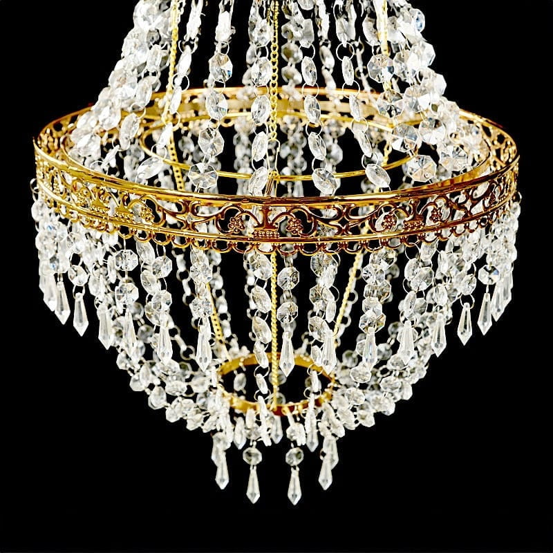 BalsaCircle 2 feet Clear Beaded Crystal Chandelier with Gold Ornate Metal Frame Home Party Wedding Reception Event Decorations Supplies