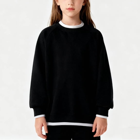 SELONE Kids Plain Crewneck Sweatshirts Long Sleeve Layering Top Ribbed Hem Oversize Sweatshirt Vacation Coat 4-15Y