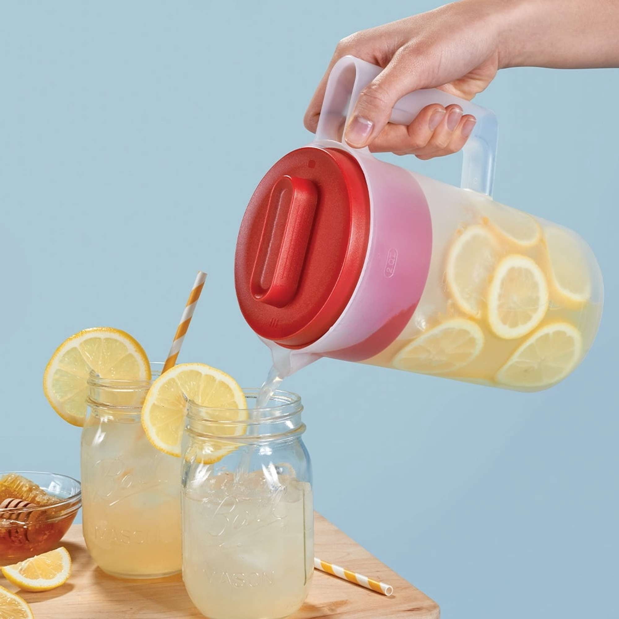 Rubbermaid Plastic Pitcher, Clear/Red, 2 Quart
