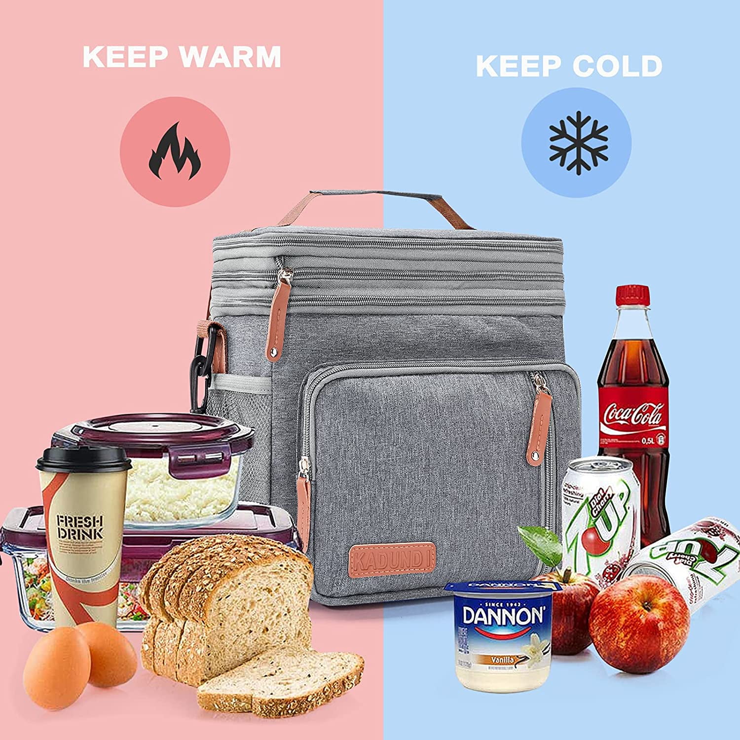 COUTUDI Expandable Insulated Lunch Bag, Waterproof Cooler Bag for Men with Shoulder Strap for Picnic Gray