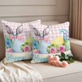 thumbnail image 2 of Easter Bunny Pillow Covers 2 Pack Colorful Eggs Pink Rose Flower Bow Rabbit Ear Pink Plaid Pillowcase Waterproof Outdoor Throw Pillow Cover for Patio Garden Square Cushion 24”x24”, 2 of 9