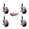 thumbnail image 2 of 3 Inch Red Poly Swivel 3/4 Inch Expanding Stem Caster Set with Brake SCC, 2 of 2