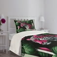 thumbnail image 3 of Ambesonne Leopard Quilted Bedspread Set 2 Pcs, Abstract Jungle Wild Cat, Twin Size, Emerald Magenta and Black, 3 of 5