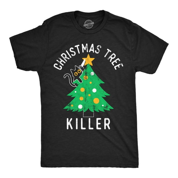 Mens Funny T Shirts Christmas Tree Killer Sarcastic Kitten Graphic Novelty Tee for Men Graphic Tees