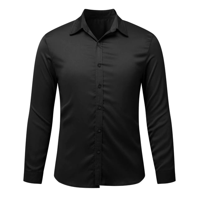 RXIRUCGD Blouse pour Homme, Mode Décontractée, Couleur Unie, Boutons, Manches Longues, Col Rabattu, Noir, Taille : TG