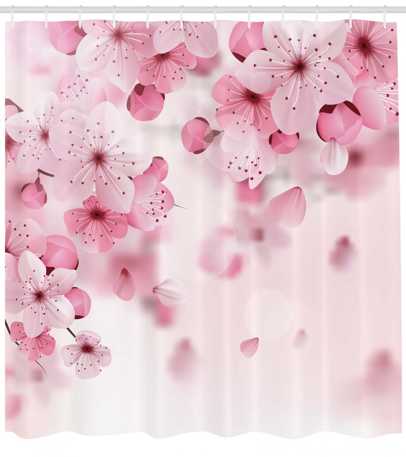 Floral Shower Curtain, Japanese Sakura Flowers Blossoms Eastern Spring ...