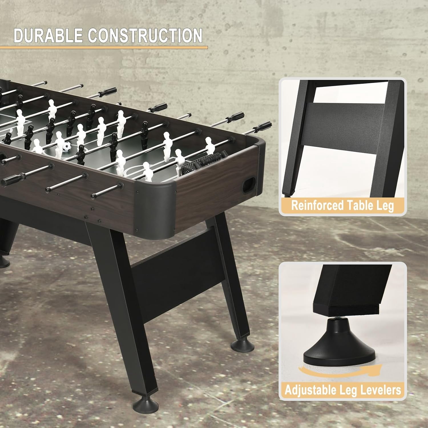 RAYKEEP 54“ Foosball Table, Full-Size Soccer Game Table for Home & Game Room, MDF Construction with Wood Grain Finish, Family Game Table w/ 2 Balls for Kids, Teens & Adults