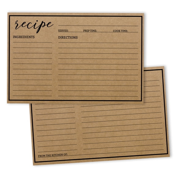 Inkdotpot 4x6 Inch Recipe Cards (Set of 50) , Thick Double Sided Premium Card Stock- Modern Style Kraft Recipe Notecards for Weddings- Bridal- Baby Shower - Classic Border Theme