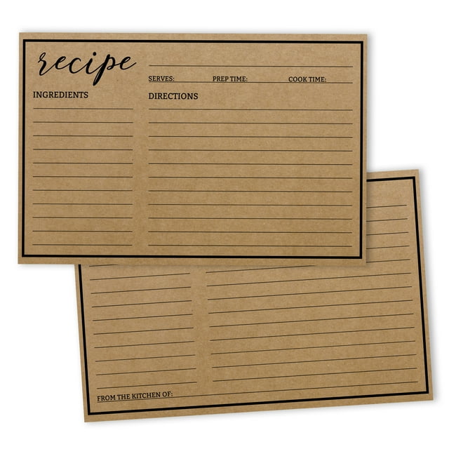 Inkdotpot 4x6 Inch Recipe Cards (Set of 50) , Thick Double Sided Premium Card Stock- Modern Style Kraft Recipe Notecards for Weddings- Bridal- Baby Shower - Classic Border Theme