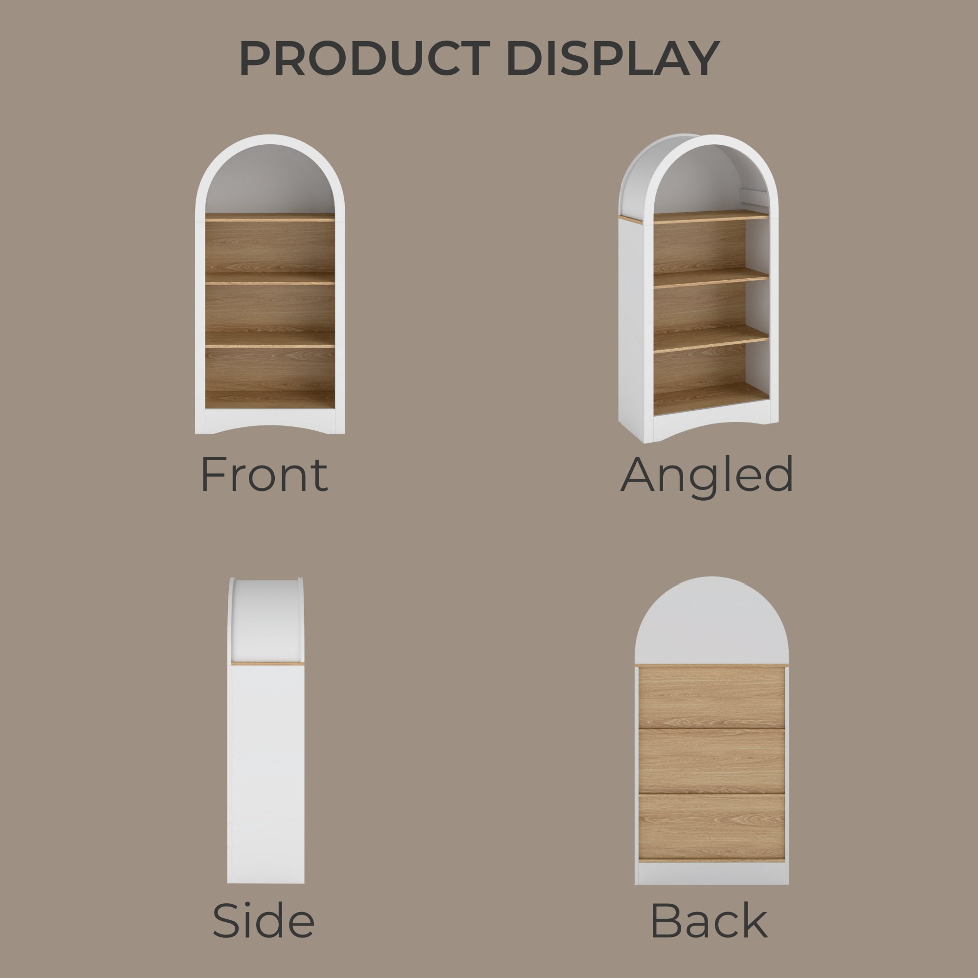 47-Inch Freestanding Display Rack with Arched Top and Woodgrain Shelves, 4-Tier Storage Bookcase for Living Room and Entryway, White