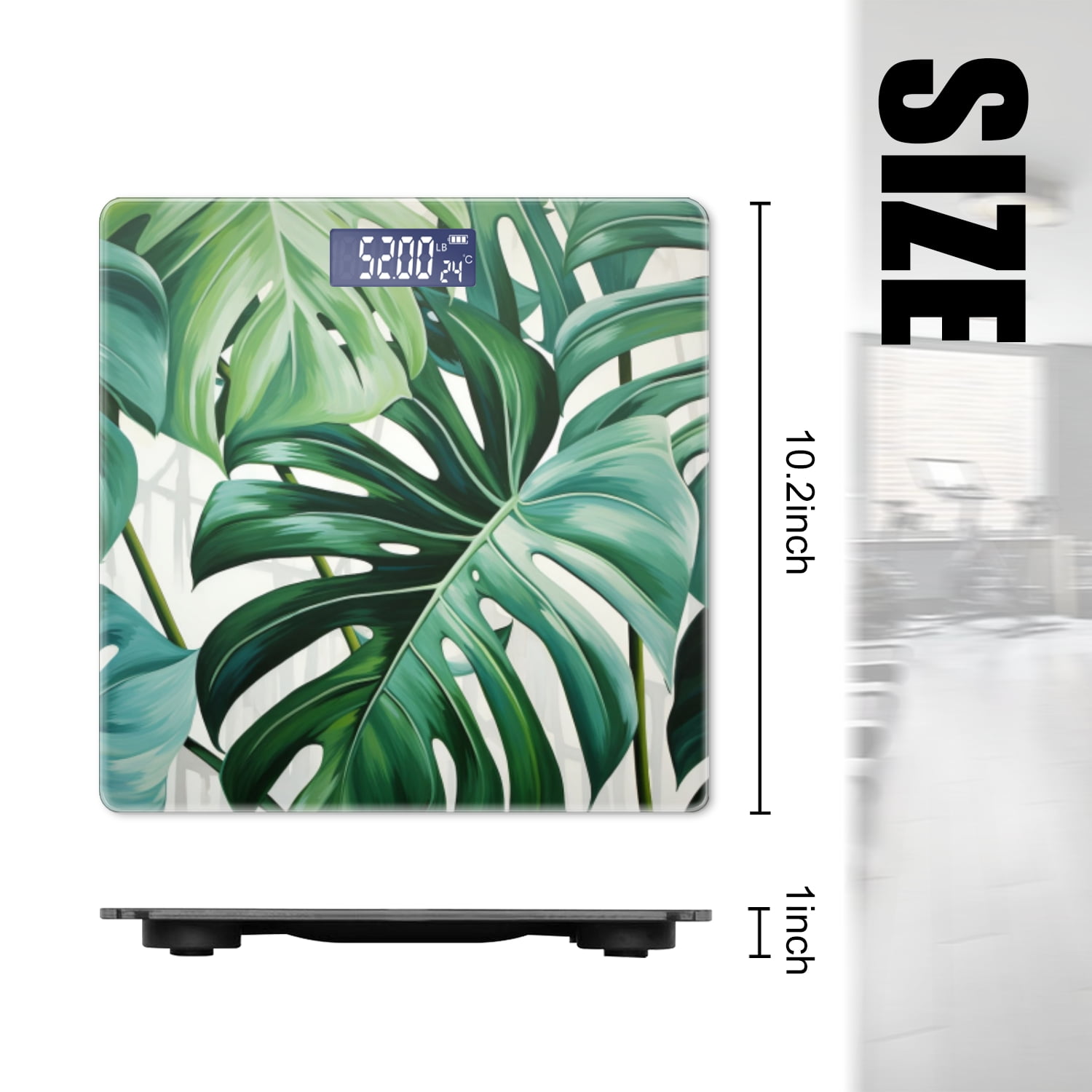 Bathroom Scale, Highly Accurate Digital Body Scale,Precisely Measures Weight up to 400 lbs-Large Monstera Leaves With White Background