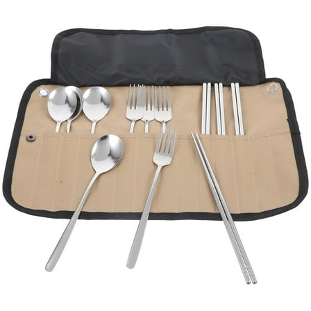 Hemoton 1 Set of Camping Tableware Utensils Travel Tableware Kit Outdoor Cutlery Roll Pouch