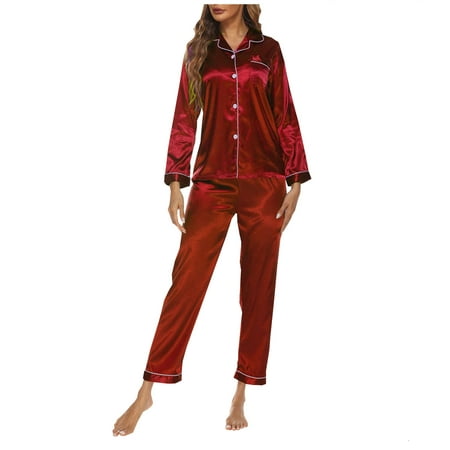 

Women s Pajamas Sets Satin Pajamas for Women Silk Pajamas Elegant Homewear Pajamas Two-Piece Suit Long Sleeve Pants Pajama 6004 Imitation Pajamas Suit Two-Piece Red Red Xxl Matching Pjs Fo1990