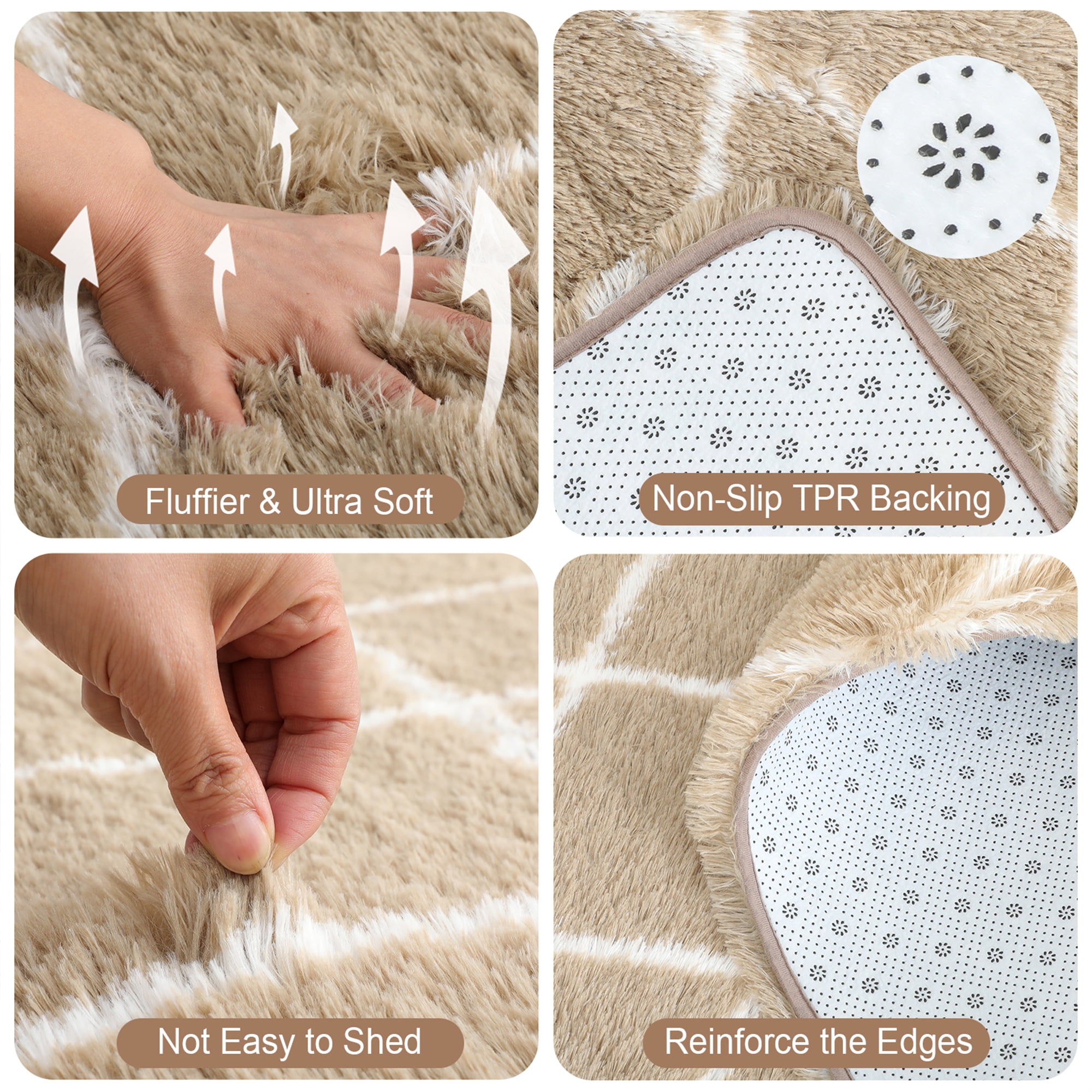 CozyDesg Shag Area Rugs,4'x6' Soft Fluffy Shaggy Carpet for Living Room,Large Rug for Bedroom Dining Room Home Decor Room Decor,Beige & White