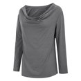 thumbnail image 3 of Drape Neck Tops for Women, Yigetop Ladies' Fashionable Casual Loose Solid Color Pile Collar Pullover Long Sleeved T Shirt Top Womens Cowl Neck Tops Grey 3XL, 3 of 9