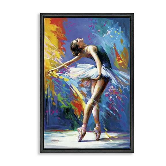 Stupell Industries Fluid Ballerina Movement Entertainment Painting Black Floater Framed Canvas Art Print Wall Art, 17 x 25