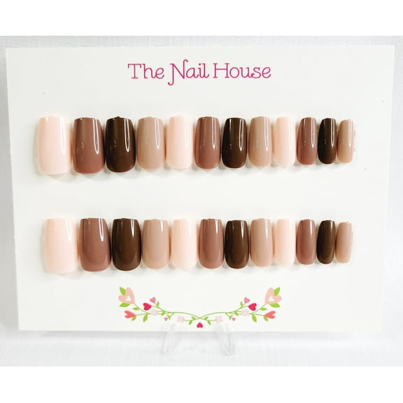 4-In-Nude Ombre Short Coffin Press-On Nails By The Nail House NH - 24 Pieces