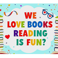 thumbnail image 3 of Colorful Book Themed Banner with Stacked Books Heart Shaped Sunglasses Stars for Book Lovers Reading Events Book Fairs School Libraries Classroom Decorations Party Backdrops, 3 of 7