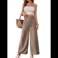 thumbnail image 3 of Pantalones de Mujer con Cintura Elástica Fruncida, Pierna Recta, Tiro Alto y Largos. Marrón M, 3 of 8