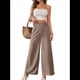 thumbnail image 3 of Pantalones de Mujer con Cintura Elástica Fruncida, Pierna Recta, Tiro Alto y Largos. Marrón S, 3 of 8