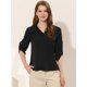 thumbnail image 2 of Blusa de trabajo Allegra K para mujer cuello de solapa cuello en V manga 3/4 enrollable Negro M, 2 of 5