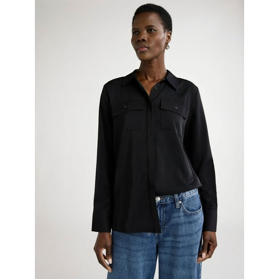 Scoop Women’s Ultimate Button Down Blouse with Two Pockets, Sizes XS-4X