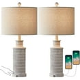 thumbnail image 6 of Oneach 3 Way Dimmable Table Lamp Set of 2 with USB Ports for Bedroom Living Room 24.5" Vintage Rustic Farmhouse Touch Control Nightstand Bedside Lamps Resin (Bulbs), 6 of 13