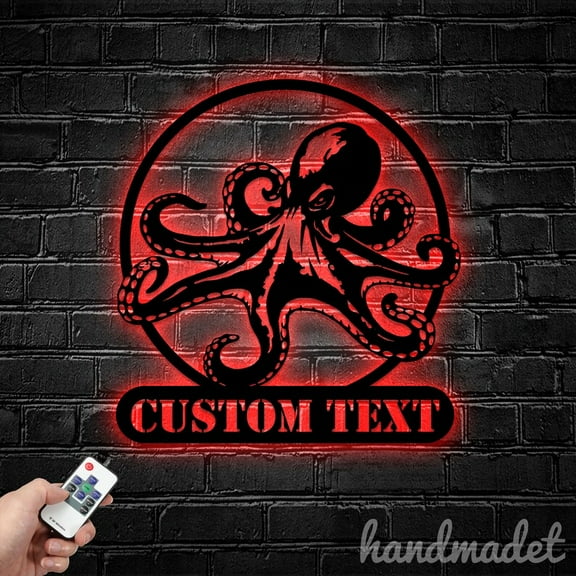 Handmadetneonsign Octopus Metal Wall Art Light, Wild Life Metal Sign Wall Decor, Octopus Metal Decor