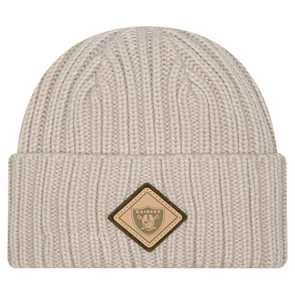 Men's New Era Light Beige Las Vegas Raiders Logo Applique Cuffed Knit Hat