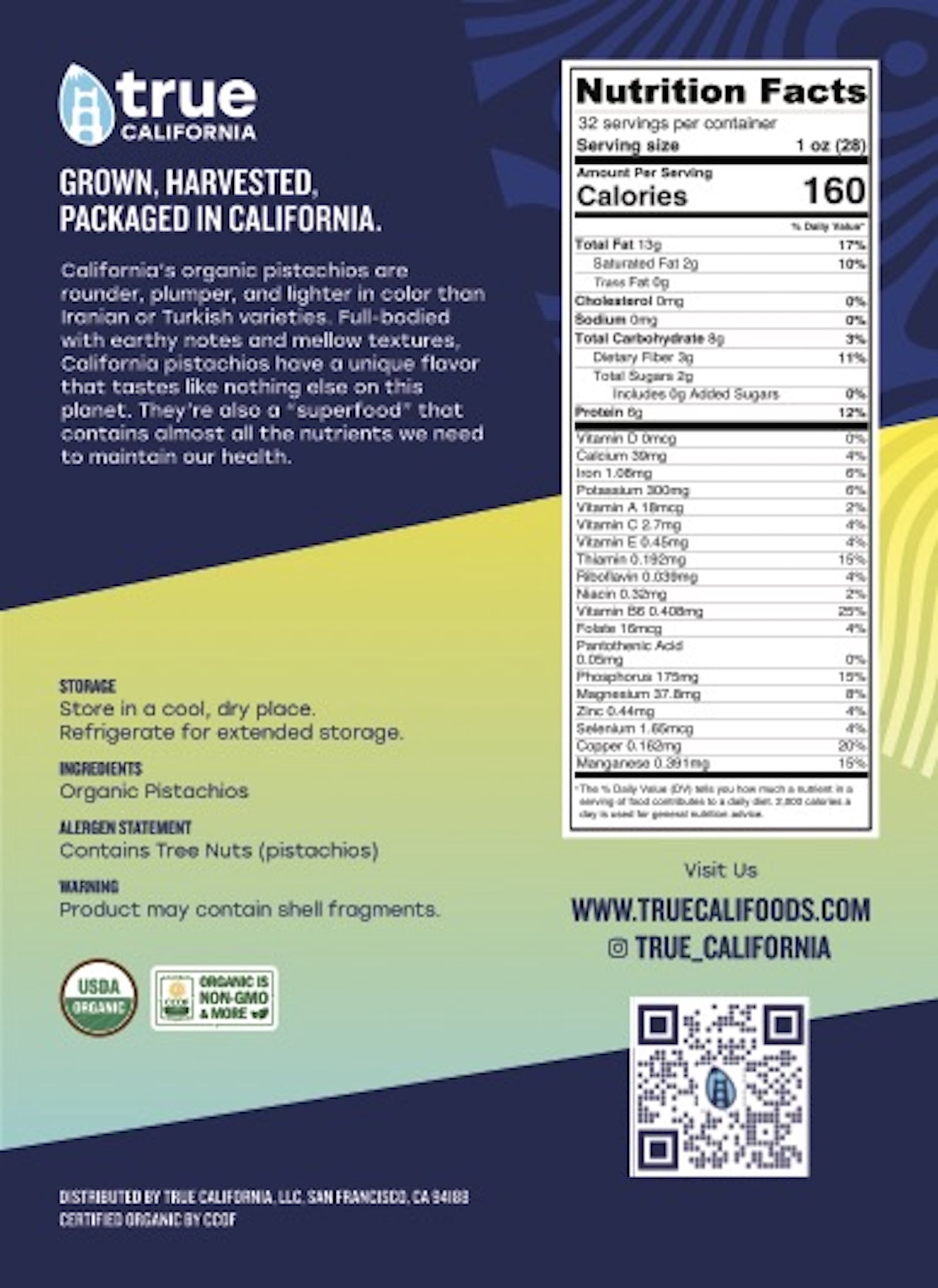 True California Organic American Pistachios, Natural, Raw, & Unsalted, In Shell (2 LB)