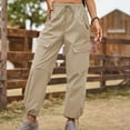 thumbnail image 2 of LLYwey High Waisted Linen Pants Women Spring and Summer Solid Pocket Bandage Elastic Waist Fashion Casual Full Length Pants Work Cargo Pants Female Long Pant Style H1535 Khaki XL, 2 of 7